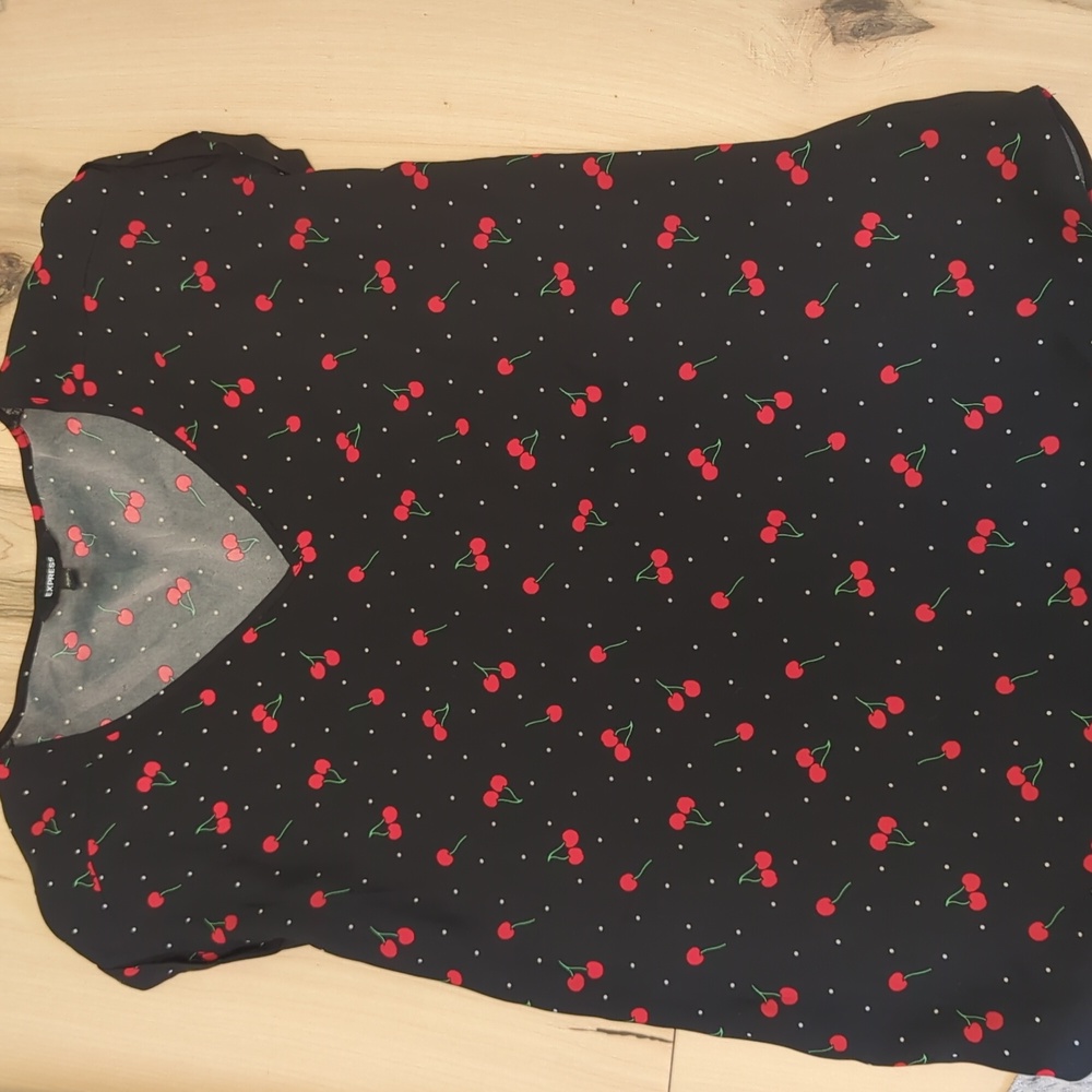 Black Blouse with Cherry Pattern